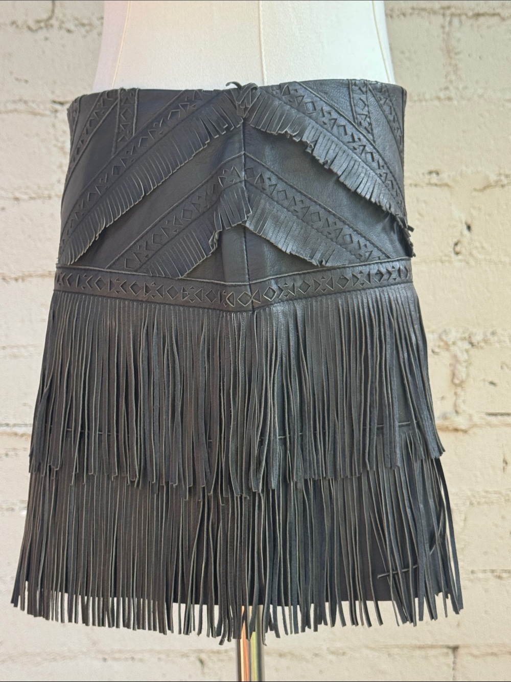 Parker Killington Leather Fringe Mini Skirt Black Size 2 - Picture 7 of 16
